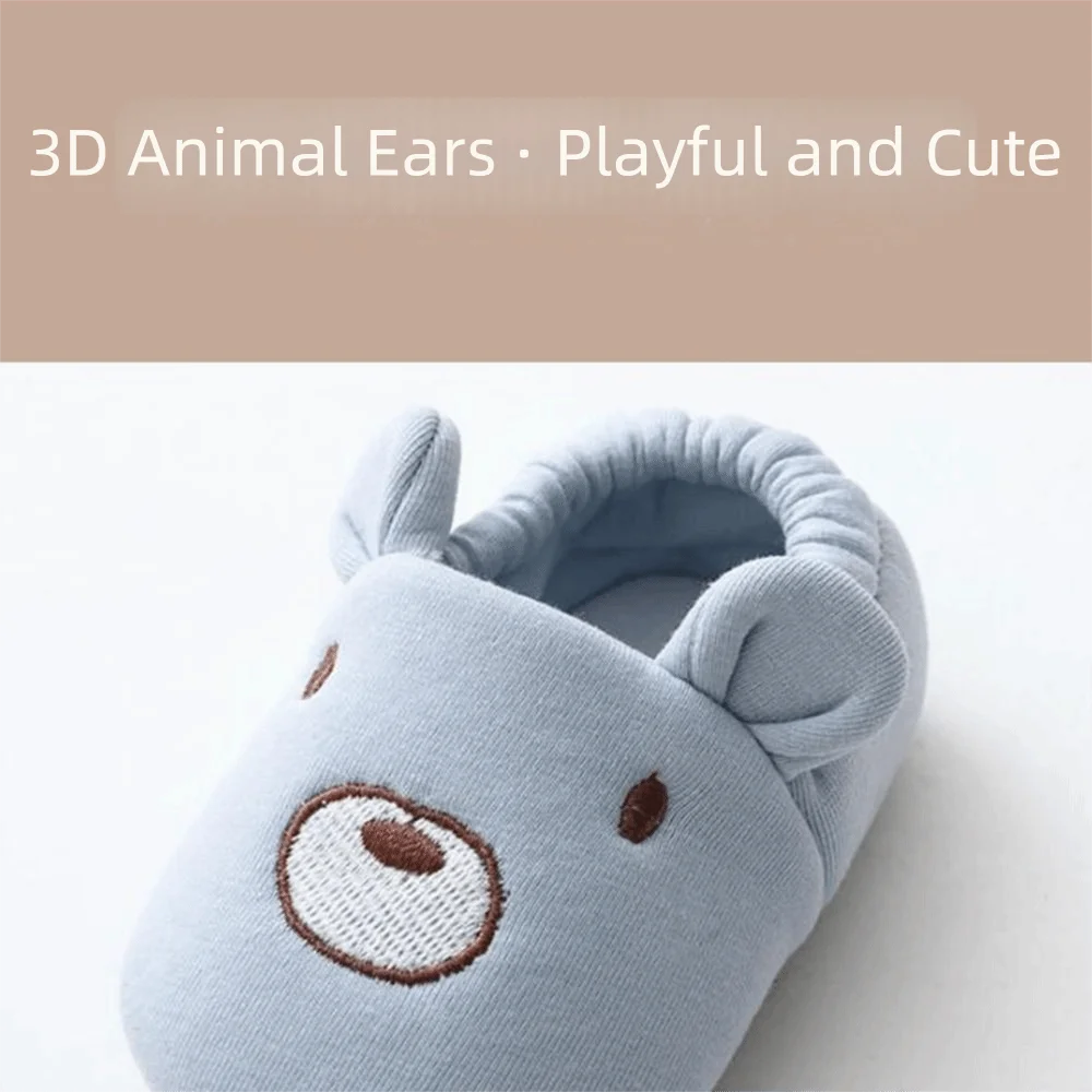Fashion Cotton Baby Shoes Animal Pattern Anti Slip Infant First Walkers with Ears Soft Crib Shoes Indoor