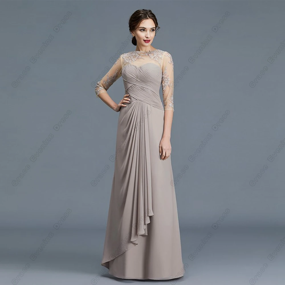 

Modern Grey Mother of Bride Dresses for Women Half Sleeve Wedding Party Dresses with Beading 2024 Summer Chiffon Robe De Soirée