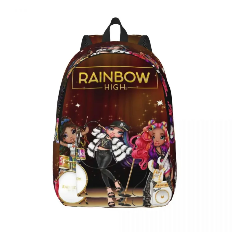 Rock Ur Heart Out Rainbow High Backpack for Preschool Kindergarten School Student Book Bags Boy Girl Kids Canvas Daypack Durable