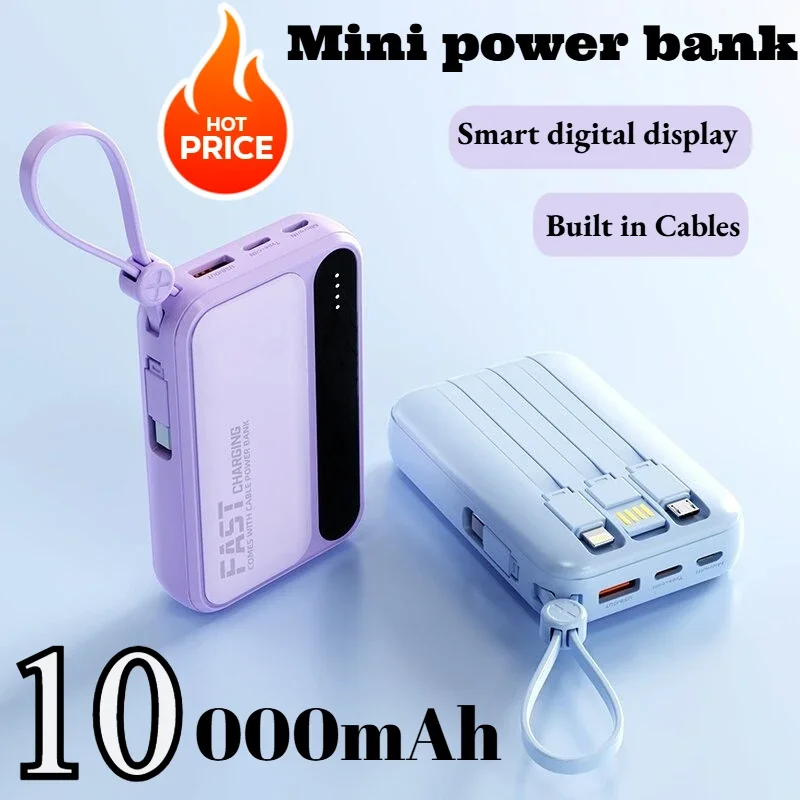20000mAh Mini Power Bank Built in Cables External Battery  for IPhone Samsung Xiaomi Powerbank Spare Battery 3