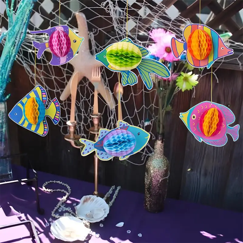 

6Pcs/Set Tropical Fish Honeycomb Ball Decorate Birthday Party Ocean Animal Underwater World Children's Birthday Window Layout