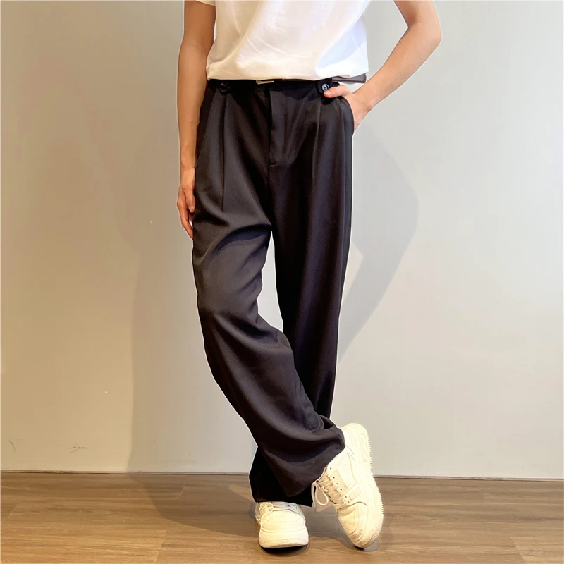 Casual Pant Men Baggy Wide Leg Pants Ankle Length Elastic Waist Loose Straight Trousers casual pants