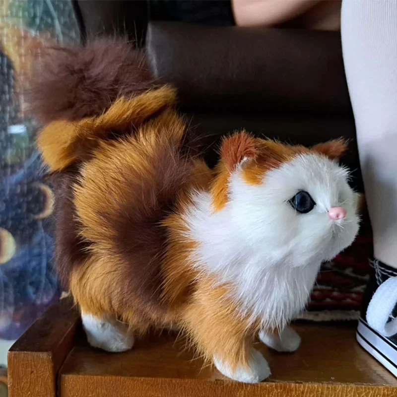 Cute Simulation Cat Plush Toys Soft Stuffed Kitten Model Fake Cat Realist Animals for Kids Girls Birthday Valentine's Day Gift