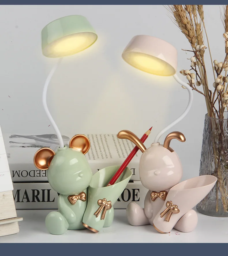 Bear Lamp LED Night Light USB Rechargeable Eye Protection Multifunctional Table Desk Lighting with Pen Holder Learning Cute ABS Led Light Desk Lamp Night Light Led Desk Lamp Mini Night Light Mini Led Light