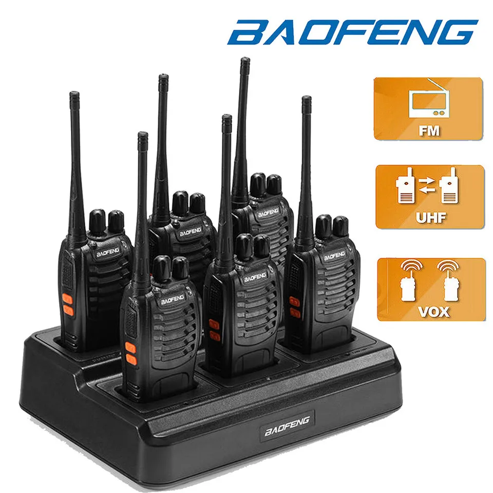 6X Baofeng Bf-888S Uhf Walkie Talkie Radio Bidirezionale Vox A Lungo Raggio + Caricabatterie A Sei Vie Per Radio/Batteria Baofeng Bf-888S T99Plus H777
