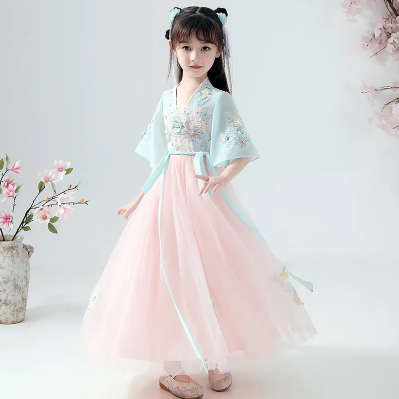 

Children Girls Chinese Style Embroidery Tang Suit Dresses for Girls Cheongsam Hanfu Dress Oriental Ethnic Style Princess Dress