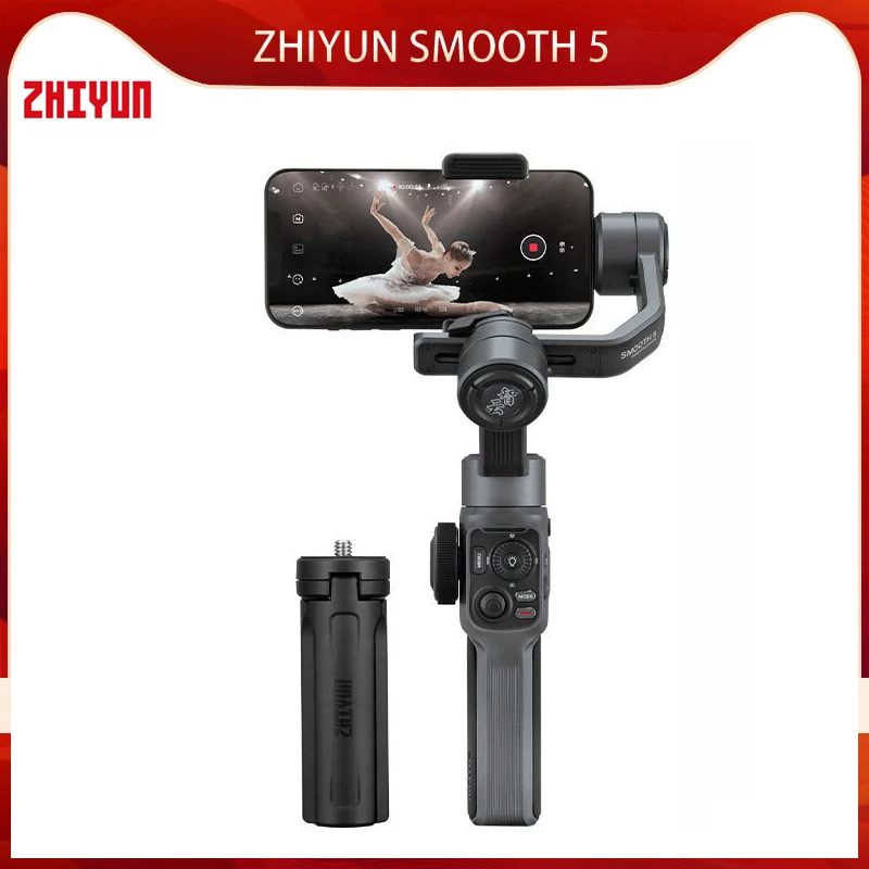 Zhiyun 부드러운 5 짐벌 스태빌라이저, 3 축 셀카봉, 앱 제어, 휴대폰 스마트폰 모바일용 접이식 짐벌
