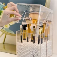 Dustproof Plastic Makeup Brushes Storage Box 500g Beads Optional Transparent Cosmetic Brush Organizer Beauty Eyebrow Pencil Case 1