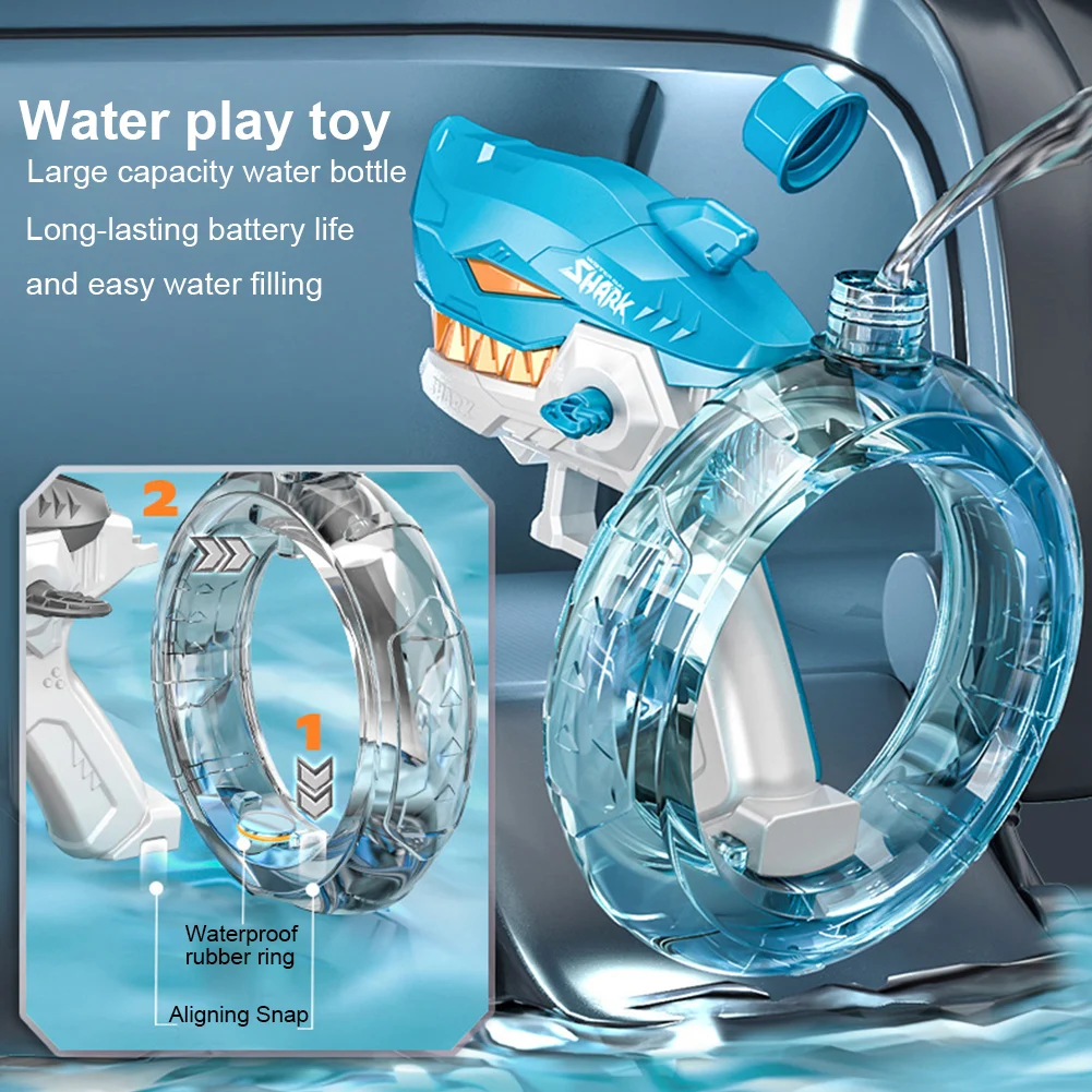2024 Poly Ring Electric Repeater Water Gun Toy Fully Automatic Fire Watergun Shark Electric Splash Water Gun Toy for Kids Adults 3