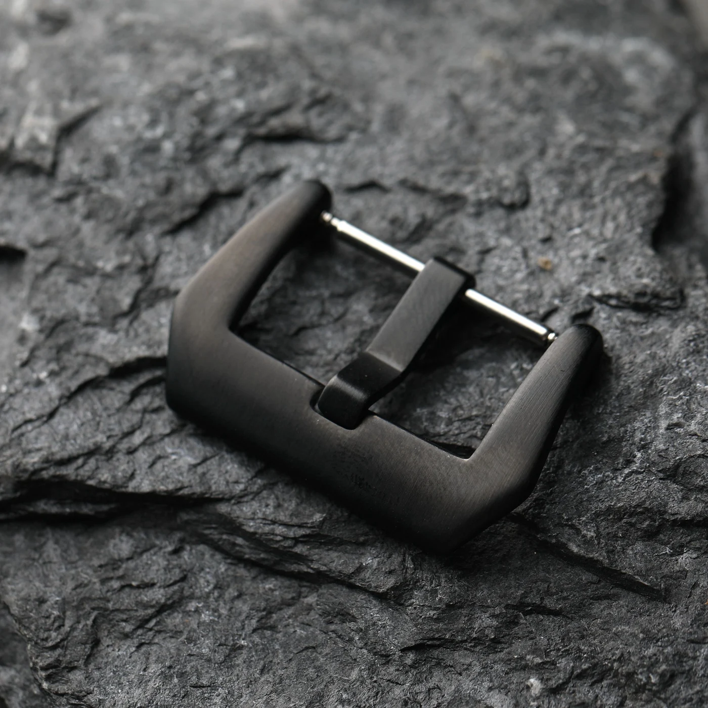 Premium Stainless Steel & Black Titanium Buckle with Genuine Leather Watch Strap - Silver/Black