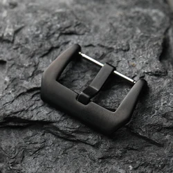 Premium Stainless Steel & Black Titanium Buckle with Genuine Leather Watch Strap - Silver/Black - 24mm (A Brack buckle)