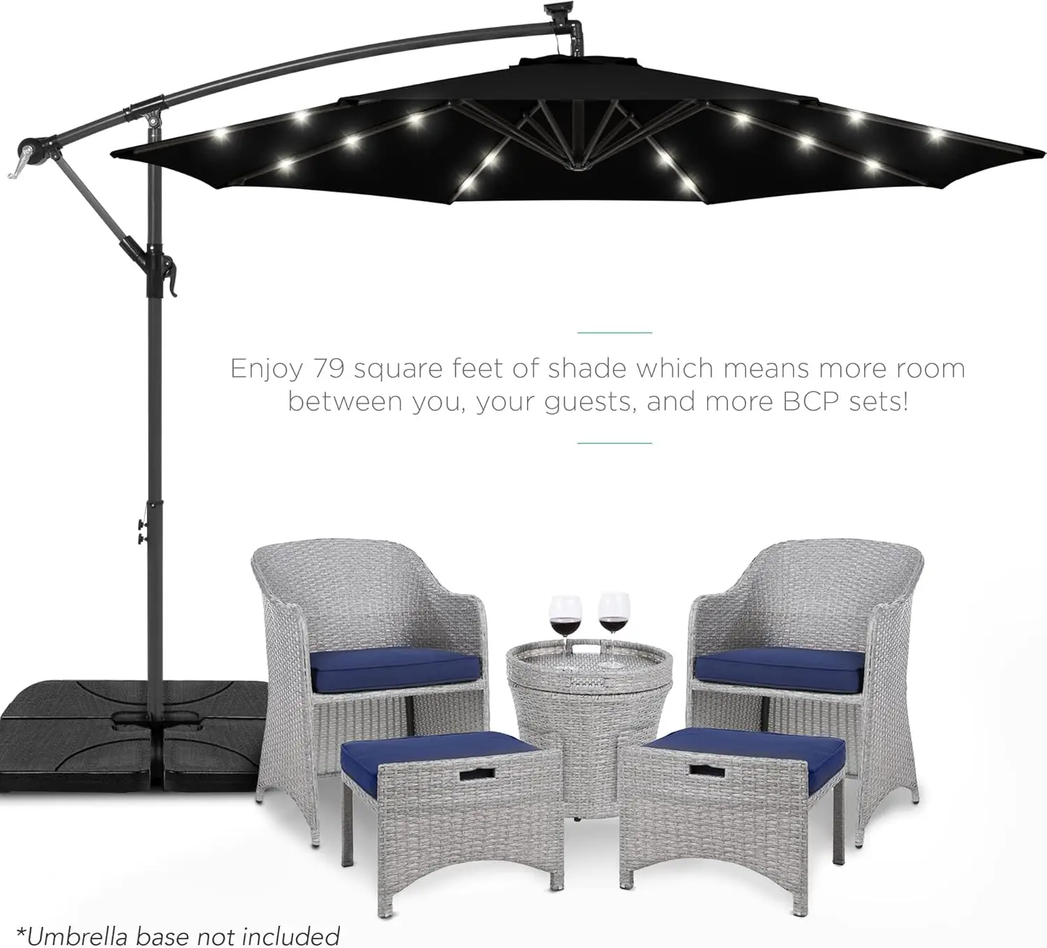 10ft Solar LED Offset Hanging Market Patio Umbrella for Backyard, Poolside, Lawn and Garden w/Easy Tilt Adjustment, Polyester Sh 3