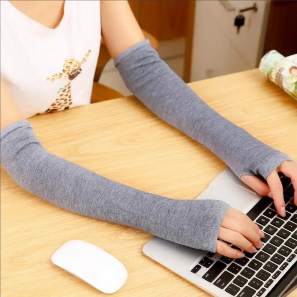 

Typing Arm Warmer Unisex Fingerless Knitted Arm Sleeves Warm Anti-slip Over Elbow Length Gloves for Cycling Riding Thick Soft