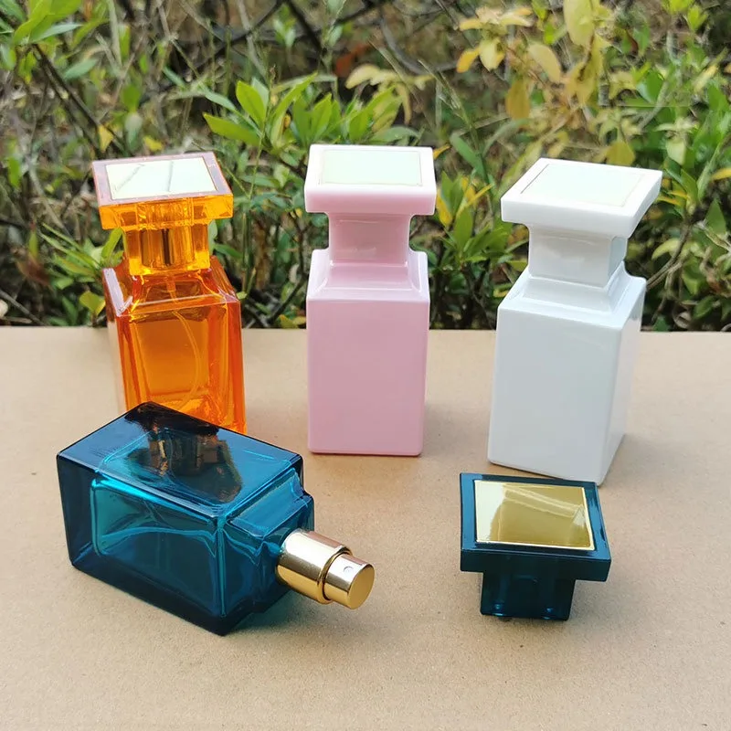 50ml Glass Refillable Perfume Bottle Sprayer Pump Bottles Container Square Atomizer Press Type