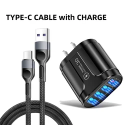 Universal 4 - Port 45W USB Wall Charger with Fast Charge QC 3.0 - EU/US Plug Adapter - US Charger and Cable
