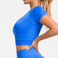 NCLAGEN femmes haut de sport à manches courtes sans couture sport t-shirt actif Fitness débardeur haut court entraînement Yoga Blouse élastique course t-shirt 4
