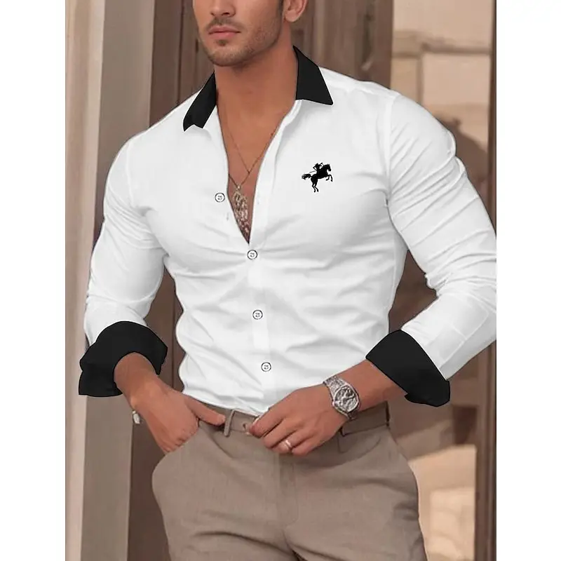 Men's shirt casual comfortable shirt long sleeve color block horse lapel daily resort wear stylish casual fashion design