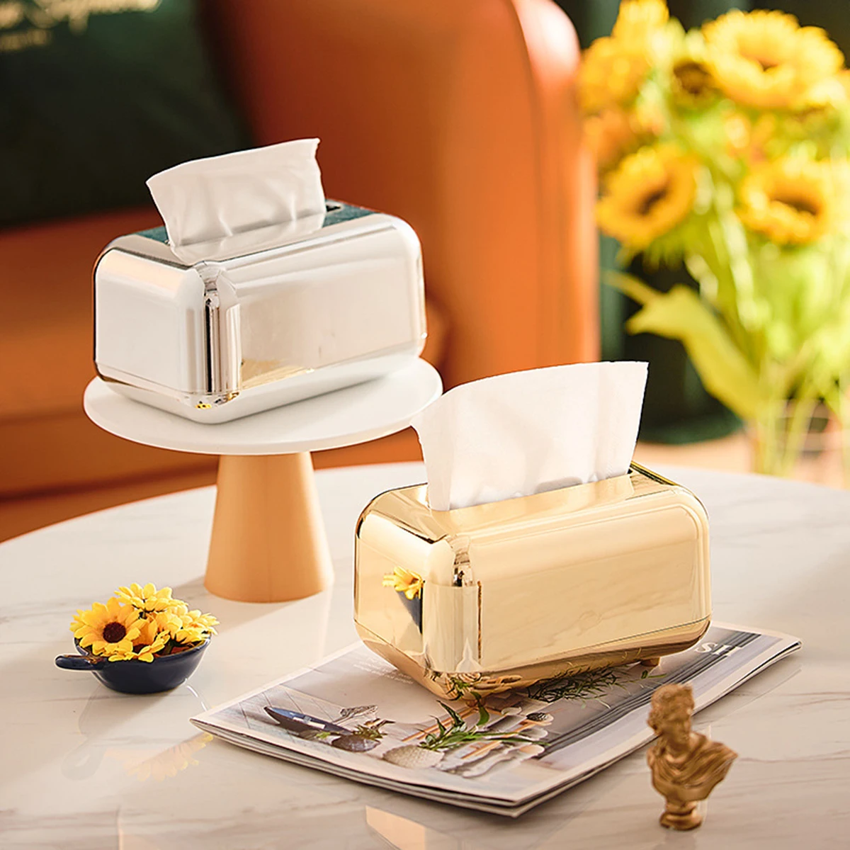 Luxury Gold Tissue Boxes Paper Napkin Holder Desk Tissue Case Craft Organizer Kitchen Tissue Box 3