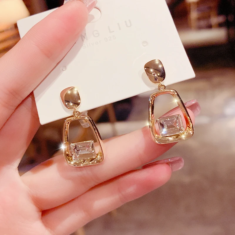 

New Product Drop Dangle Earrings For Women Simple Fashionable Square Diamond Earrings Korean Fashion Birthday Party Gift Jewelr