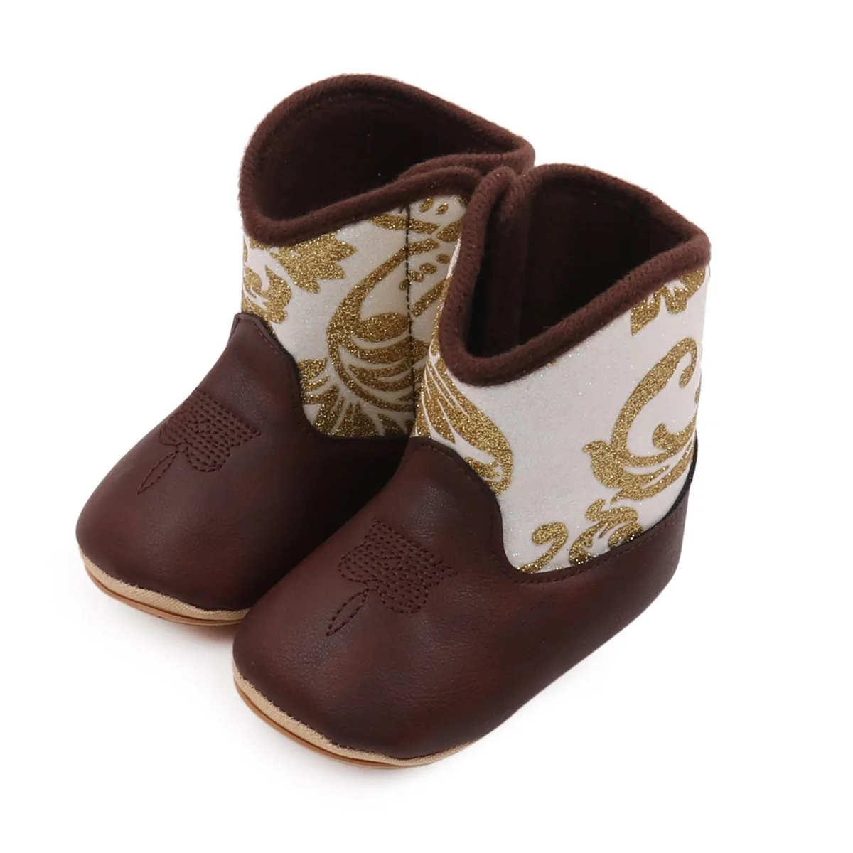 Boys Baby Girls Baby Winter Boots Soft Bottom Non-slip Baby Foreign-style Western Cowboy Leather Boots Baby Shoes