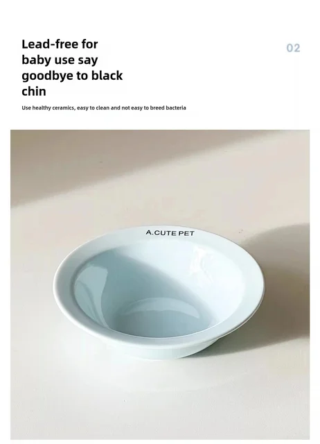 Cat bowl Ceramic saucer bowl Cat food bowl Dog bowl Pet cat plate Cat food bowl Rice bowl High foot protection neck 5