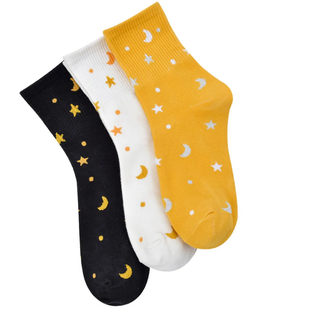 

3 Pairs Cotton Socks Girls Mid-calf Length Unique Creative Stockings Breathable