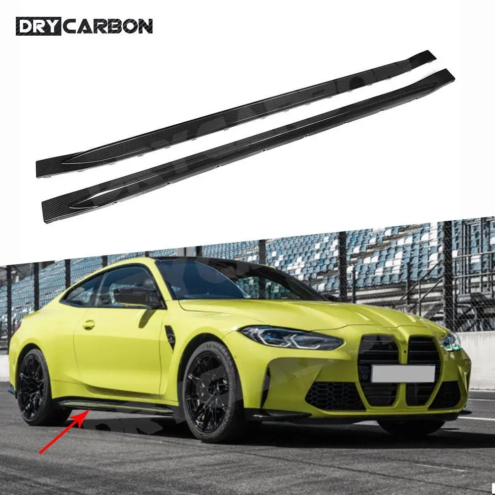 

Dry Carbon Fiber Side Skirts Rocker Panel Lip Splitter Car Accessories for BMW 4 Series G82 G83 M4 Coupe 2021+ FRP Black Bodykit