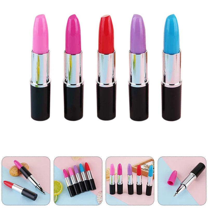 5pcs Lipstick BallPoint Pen Lipstick Beautiful Ball-Point Pen Lipstick Signature Pens for Home School