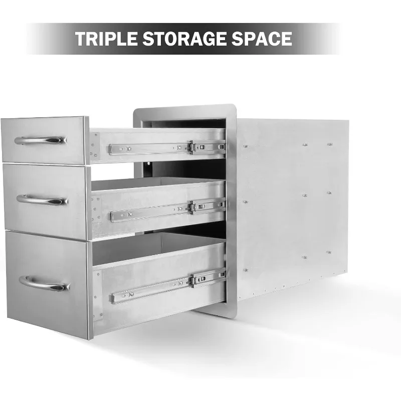 Stanbroil Outdoor Kitchen Drawers Stainless Steel-15W x 21.5H x 23D Inch, Triple Access Drawer Flush Mount for Outdoor Kitchen