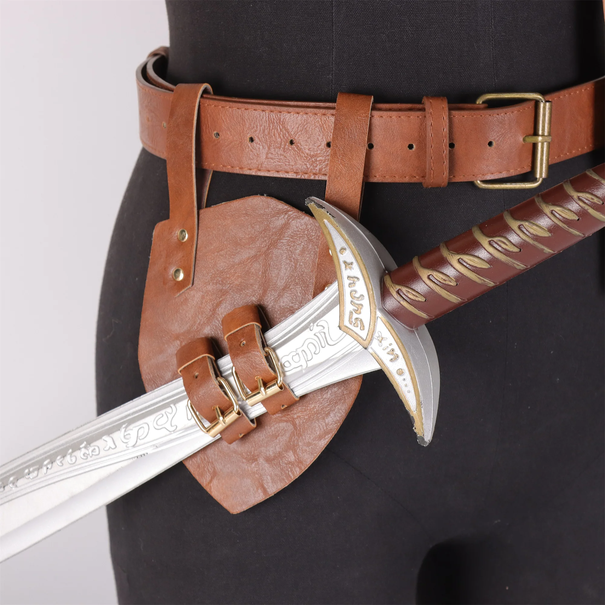2 Stück/1 Stück Mittelalterlicher Ledergürtel mit Kupfermünzen-Gürteltasche Renaissance-Kostüm Steampunk-Gürtel Rollenspiel Halloween-Gürtelset Cosplay – Detail 7