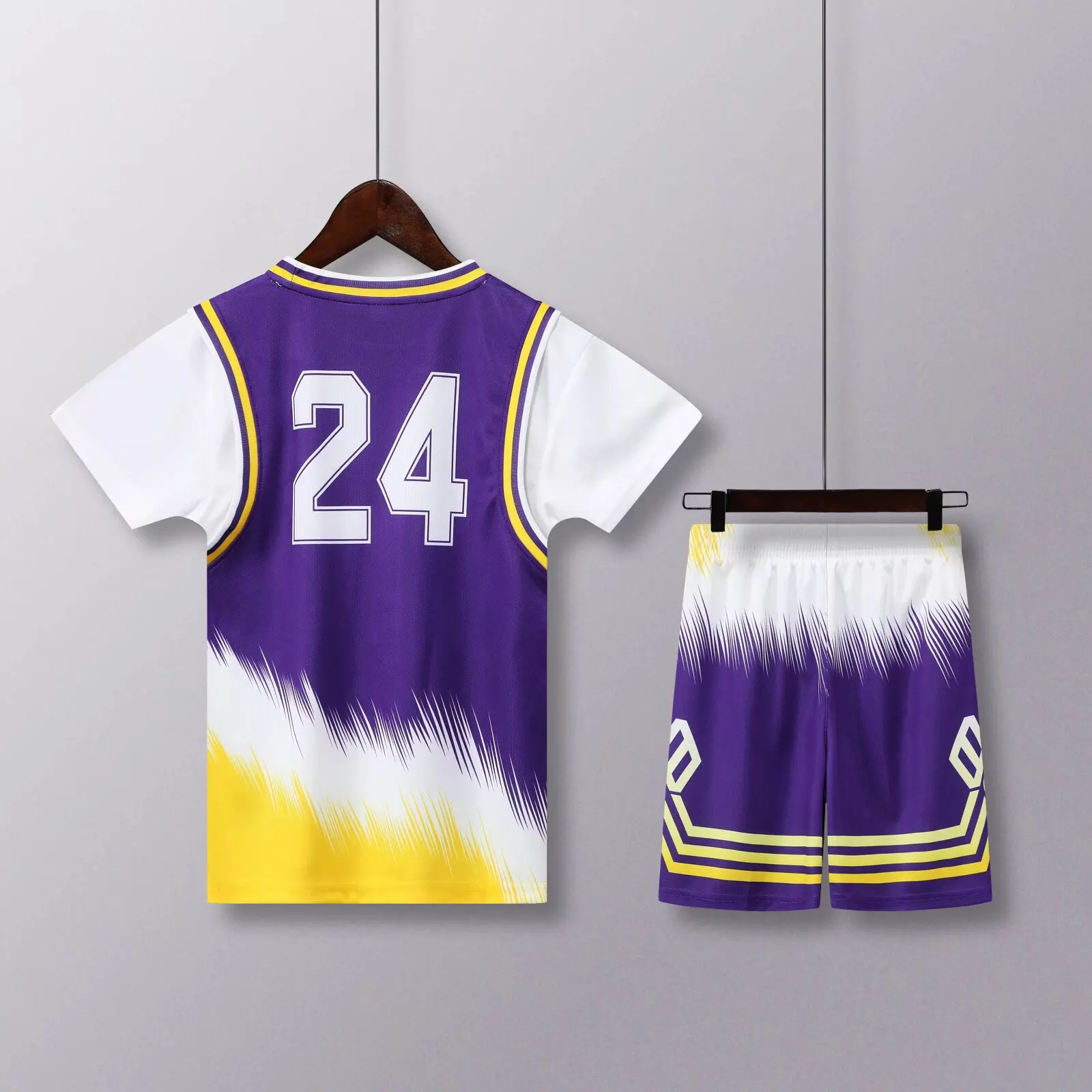 Sports Suit 24 25 Children's Clothing Boy Girl Basketball Jerseys Fake two-piece Uniform Kit Training Shirts and Shorts