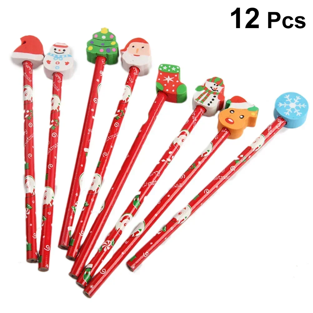 Pencil Cartoon Creative Santa Claus Wooden Pencils with Eraser 12 Pcs Child Gifts Student Writing Supplies Stationery eraser pencil writing stationery drawing pencils