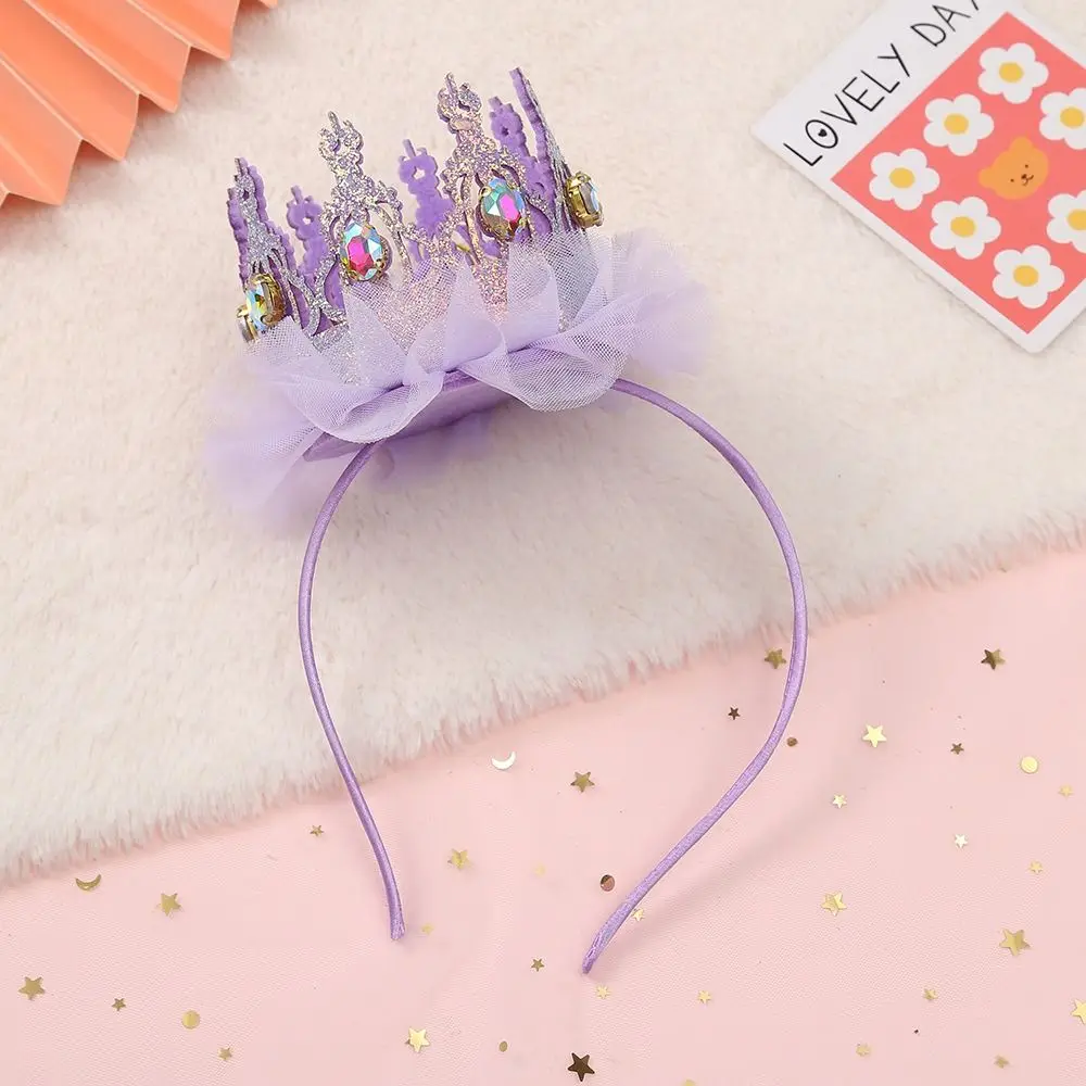 Delicate Adorable Cute Mesh Crown Leather Hair Accessory Rhinestone Girl Hair Band Korean Style Headband Headwear Hair Hoop