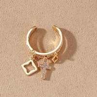 Nwe 18 K Gold Plated Sun Rings for Women Natural Stone Inlaid in Hollow Metal Texture Ring Trendy Jewelry 5