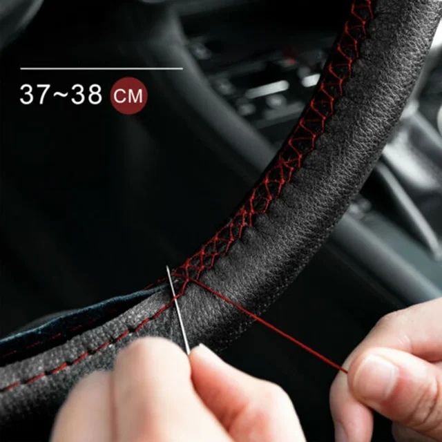 Brand New High Quality Hot Sale Steering Wheel Cover Hand Sewing Accessories Black/Red Car With Needles Thread 4