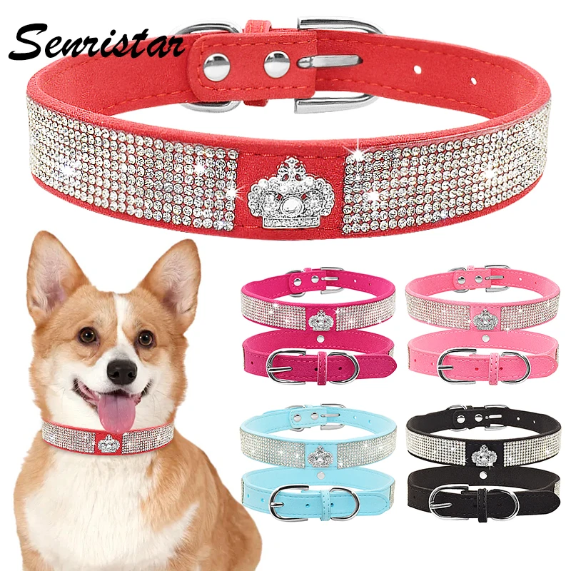 Bling Rhinestone Crown Dog Collar Glitter Crystal Diamond Dog Collars