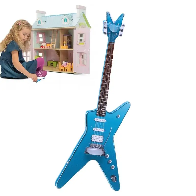 

1 шт. миниатюрная гитара, электронная гитара, музыкальный инструмент, игрушка, миниатюрная модель гитары, кукольные домики, электрическая гитара, деревянная гитара