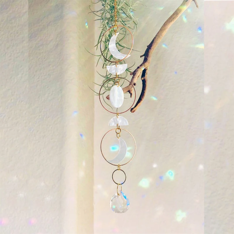 Moon Phase Suncatcher Hanging Crystal Window Prism Rainbow Maker Sun And Moon Decor Car Pendant Gift