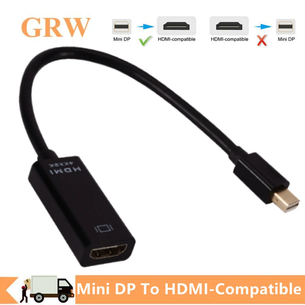 Grwibeou 미니 디스플레이 포트 HDMI 호환 컨버터 케이블, 미니 DP HDMI 어댑터, 애플 맥북 에어 프로 TV 프로젝터용, 4K