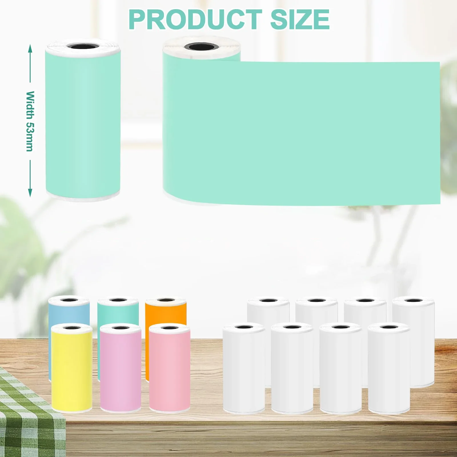 53mm Thermal Paper Self-Adhesive Color Sticker For Mini Thermal Pocket Printers 3-Rolls For Note Text Journal Photo DIY Creation