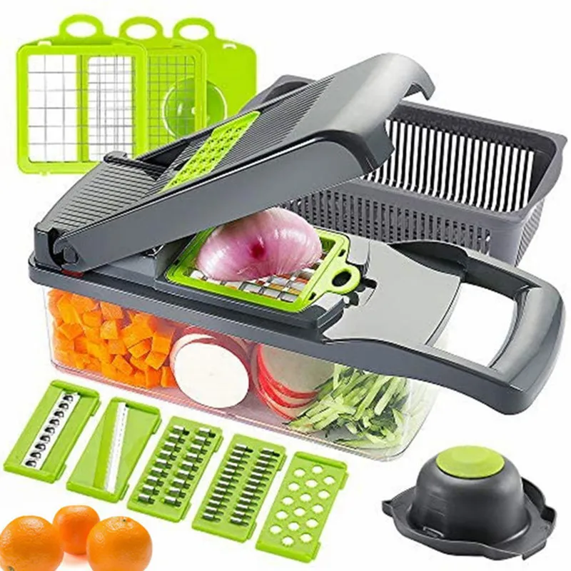 

14 in 1 Kitchen Vegetable Peeler Food Cutter Salad Fruit Slicer Dicer Green Color Vegetable Chopper Fast Cooking Tools