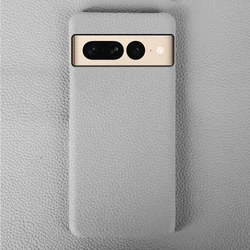 Luxury Litchi Design Premium Cowhide Leather Phone Case with Hard PC Back Cover - Pixel 7Pro (Grey)
