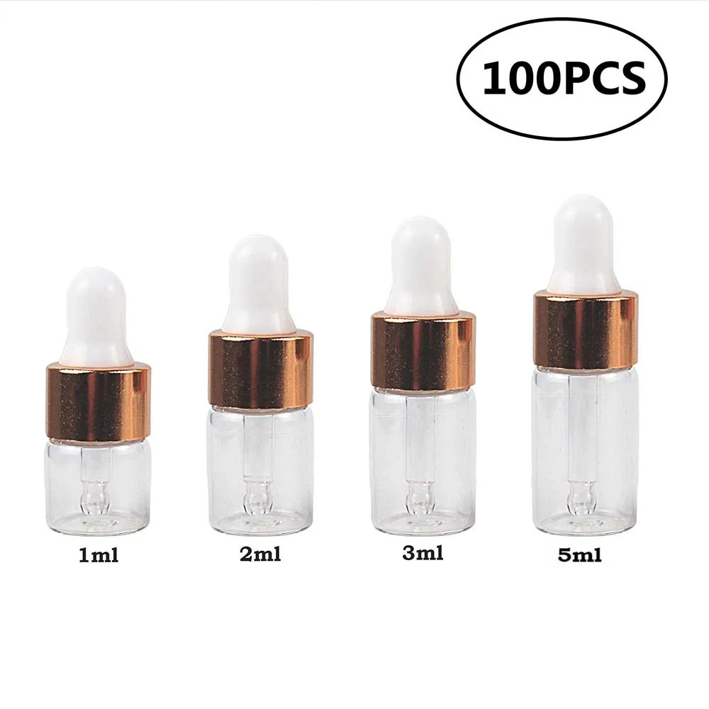 

100Pcs 1ml 2ml 3ml 5ml Empty Clear Glass Dropper Bottle with dropper Essential Oils Bottles Dropper Refillable Clear Glass Vials