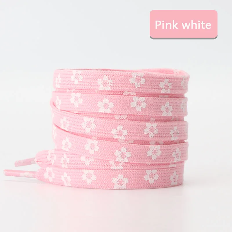 Heart Love Flat Shoelaces with Daisies and Sakura Design