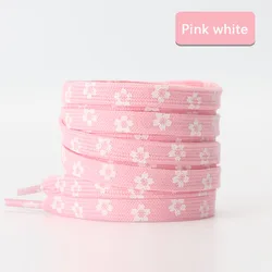 Heart Love Flat Shoelaces with Daisies and Sakura Design - 160cm (Pink white)