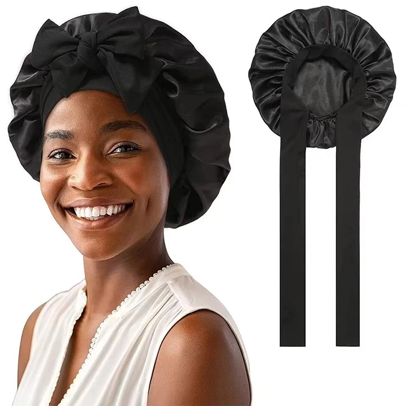Silk Bonnet for Women Sleeping Satin Bonnet Hair night sleep cap scarf wrap for curly hair With Tie Band