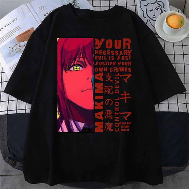 Motosserra Quente Homem MAKIMA Camiseta Anime Japonesa Manga Gráfica Tops  Desenho Animado Engraçado Unissex Hip Hop Camisetas Masculina