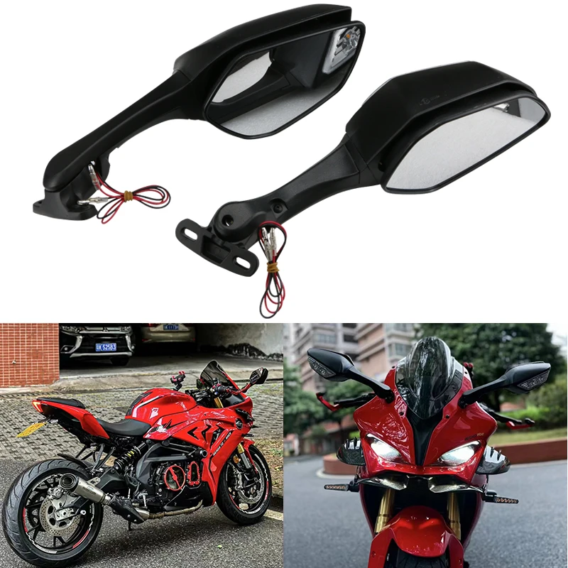 야마하 YZFR15 V3 YZF R15 R3 YZF R1M/S 2016- R6 2017-용 LED 방향지시등이 있는 오토바이 백미러 사이드 미러