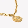 E.B,belle New Coin Size Round Eight Pointed Star Pendant Necklace PVD Plated Stainless Steel Women Party Chic Jewelry