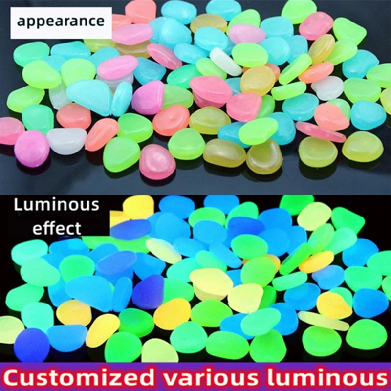 Glow Stones 100Pcs/Bag Mixed Color Outdoor Luminous Stones Glow In Dark Garden Pebbles Fish Tank Decoration